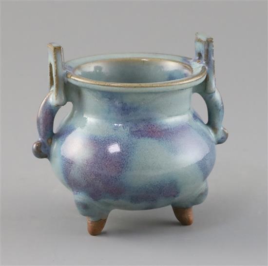 A Chinese Jun type tripod censer, Song dynasty or later, H. 11cm